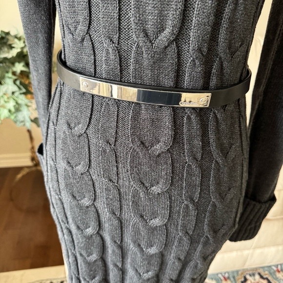 Calvin Klein Charcoal Grey Cowl Neck Belted Cable Knit Sweater Dress - Picture 9 of 16